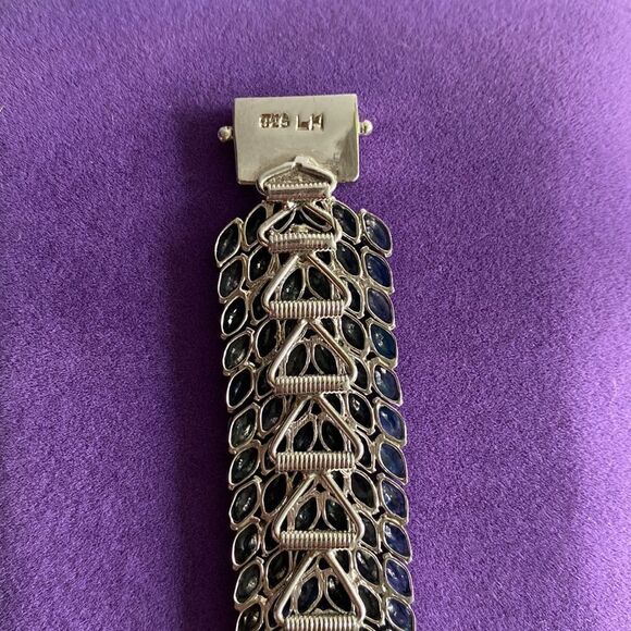 💛 925 Handmade 294 Blue Marquise Sapphire Bracelet - Picture 7 of 9